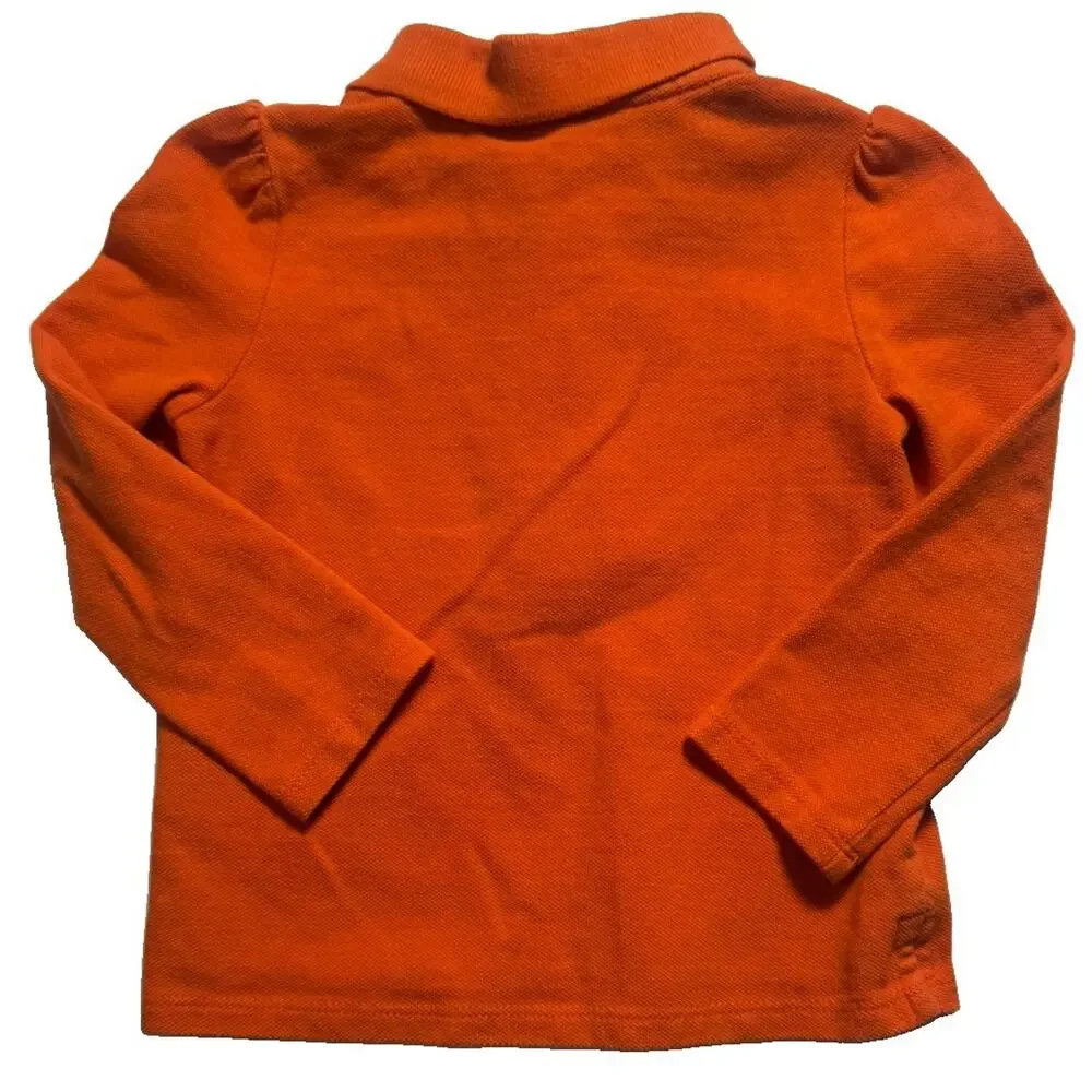 Ralph Lauren Girls 24M Orange Ruffle Polo Shirt Long Sleeve Pony Logo Cotton